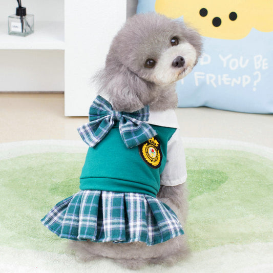 KFX-8596541 Casual Preppy Style T-Shirt and Skirt Set for Small Dogs
