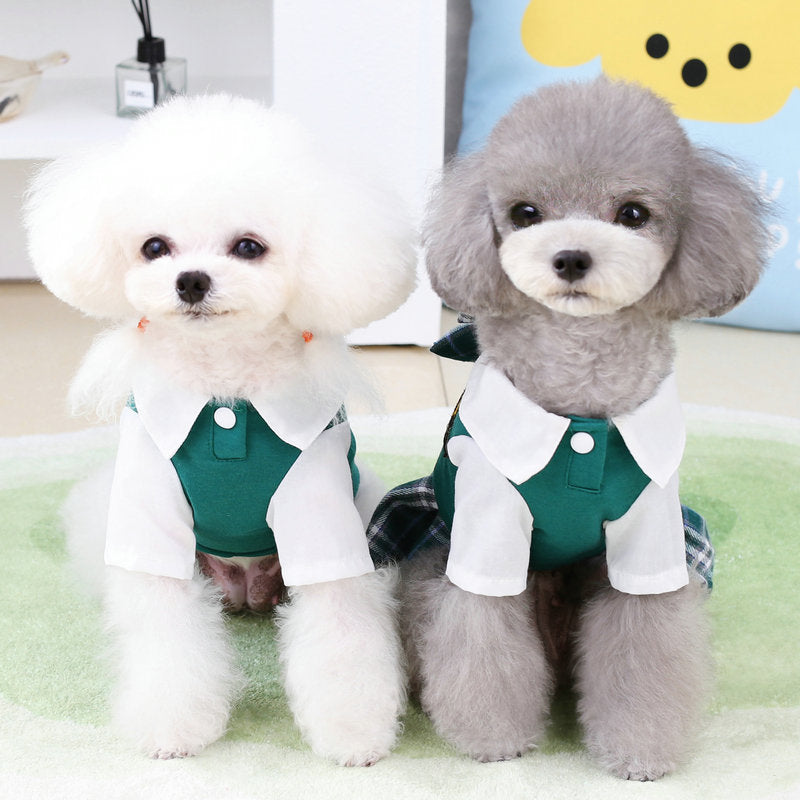 KFX-8596541 Casual Preppy Style T-Shirt and Skirt Set for Small Dogs