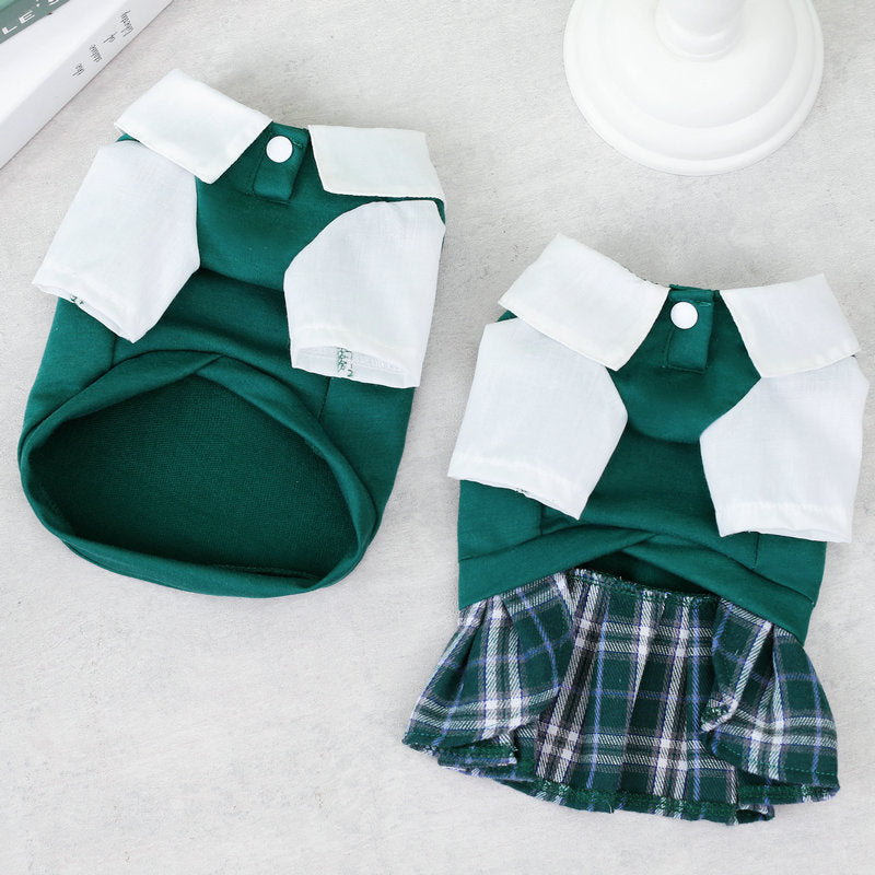 KFX-8596541 Casual Preppy Style T-Shirt and Skirt Set for Small Dogs