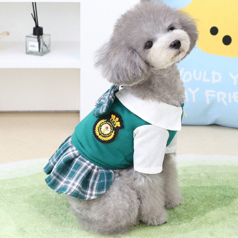 KFX-8596541 Casual Preppy Style T-Shirt and Skirt Set for Small Dogs