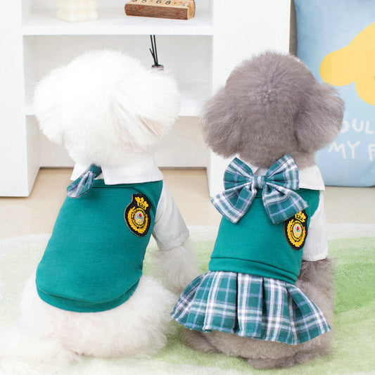 KFX-8596541 Casual Preppy Style T-Shirt and Skirt Set for Small Dogs
