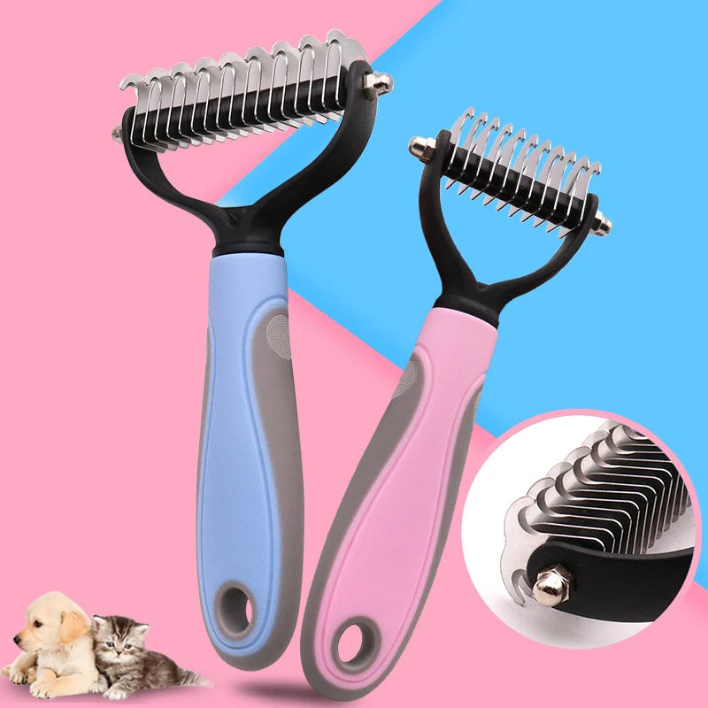 KFX-8597565 Double-Sided Pet Comb for Dogs and Cats - Shedding and Knot Removal Grooming Tool in Various Colors