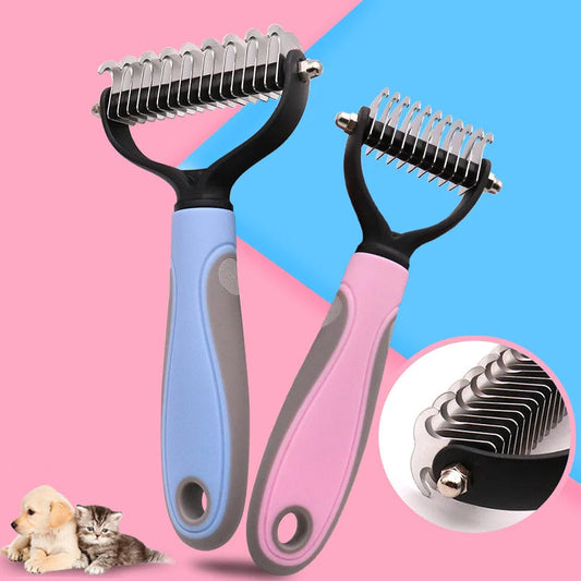 KFX-8597565 Double-Sided Pet Comb for Dogs and Cats - Shedding and Knot Removal Grooming Tool in Various Colors