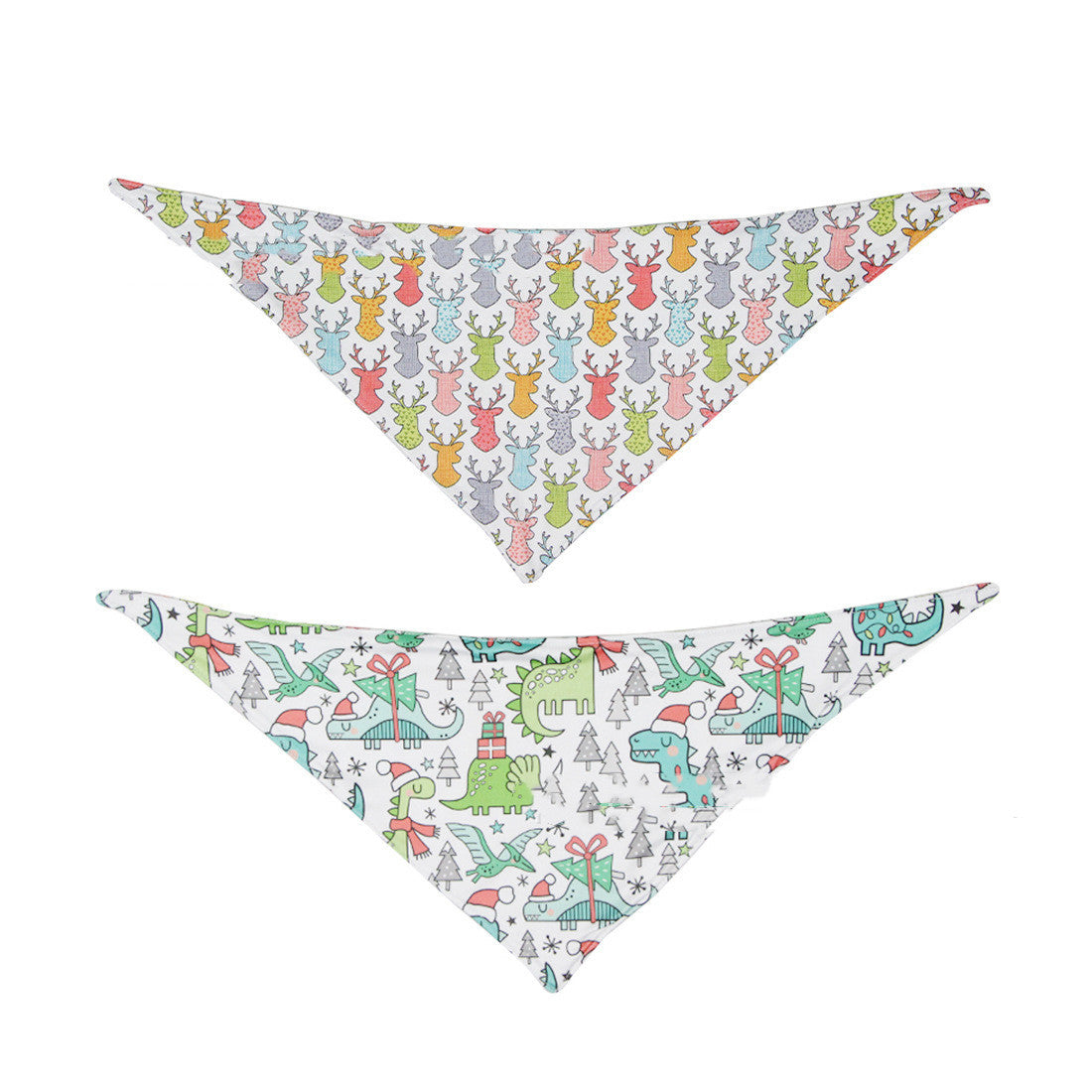 KFX-8599357 Double-Sided Pet Triangle Scarf - Christmas & Dinosaur Designs, Soft Milk Silk Material
