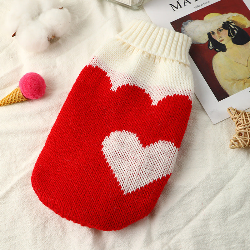 KFX-8599741 Knitted Red Acrylic Sweater for Small and Medium-Sized Dogs and Cats