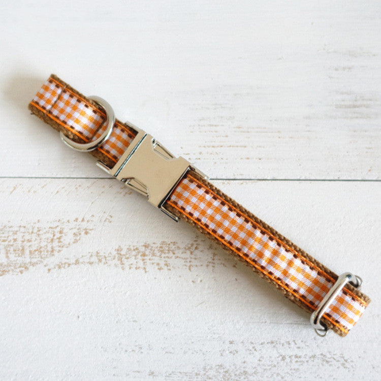 KFX-8603709 Plaid Print Brown Dog Collar - British Style for XS to XL Breeds