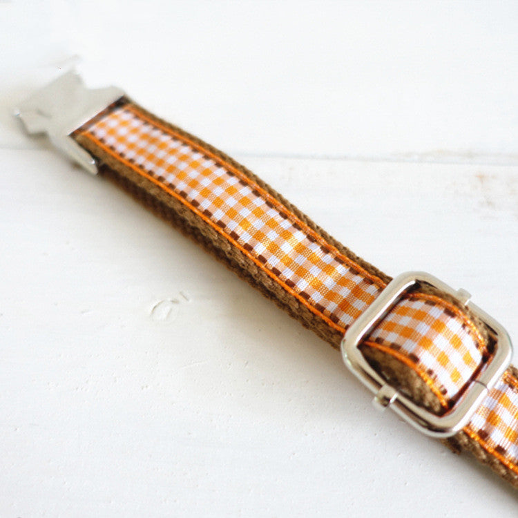 KFX-8603709 Plaid Print Brown Dog Collar - British Style for XS to XL Breeds