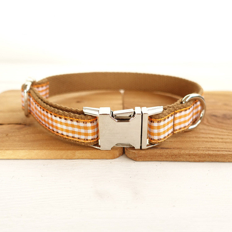 KFX-8603709 Plaid Print Brown Dog Collar - British Style for XS to XL Breeds