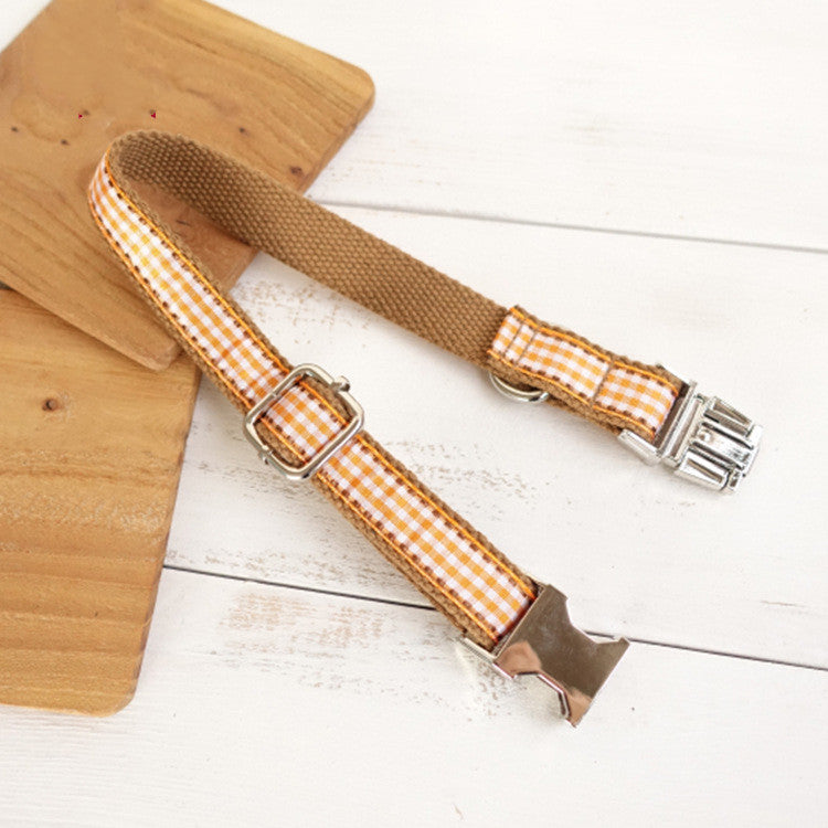KFX-8603709 Plaid Print Brown Dog Collar - British Style for XS to XL Breeds