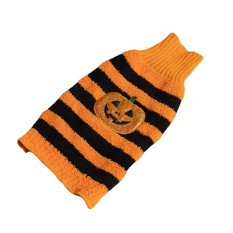 KFX-8605501 Cozy Halloween Dog Sweater with Pumpkin Design - Warm Pet Costume for Small Dogs