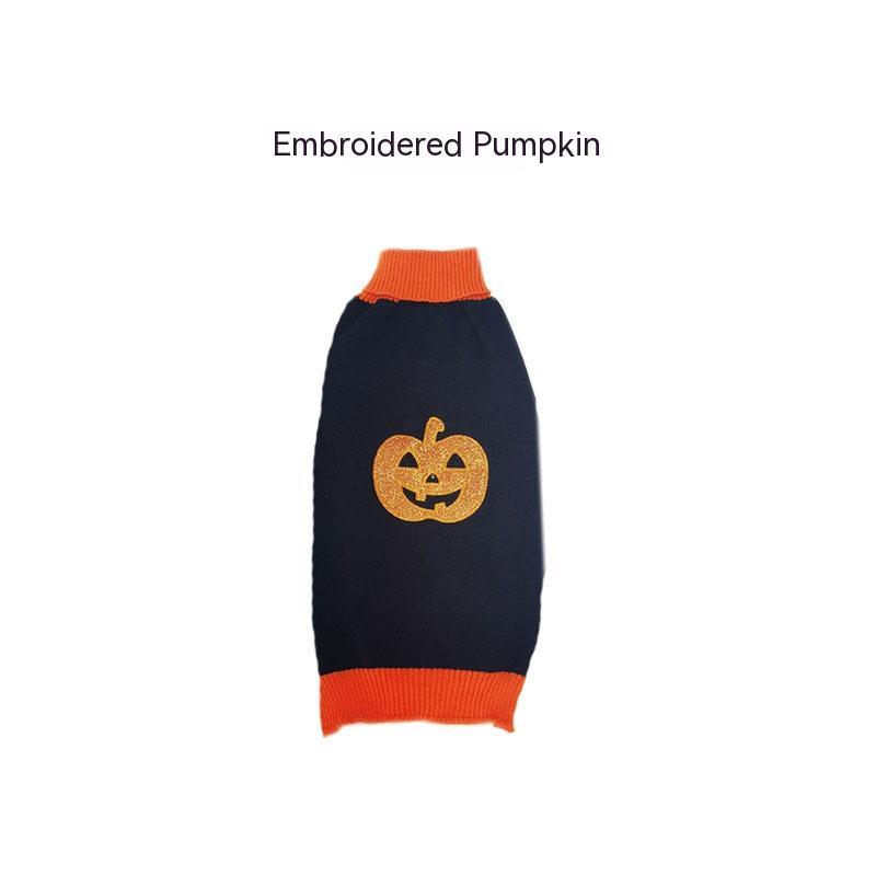 KFX-8605501 Cozy Halloween Dog Sweater with Pumpkin Design - Warm Pet Costume for Small Dogs