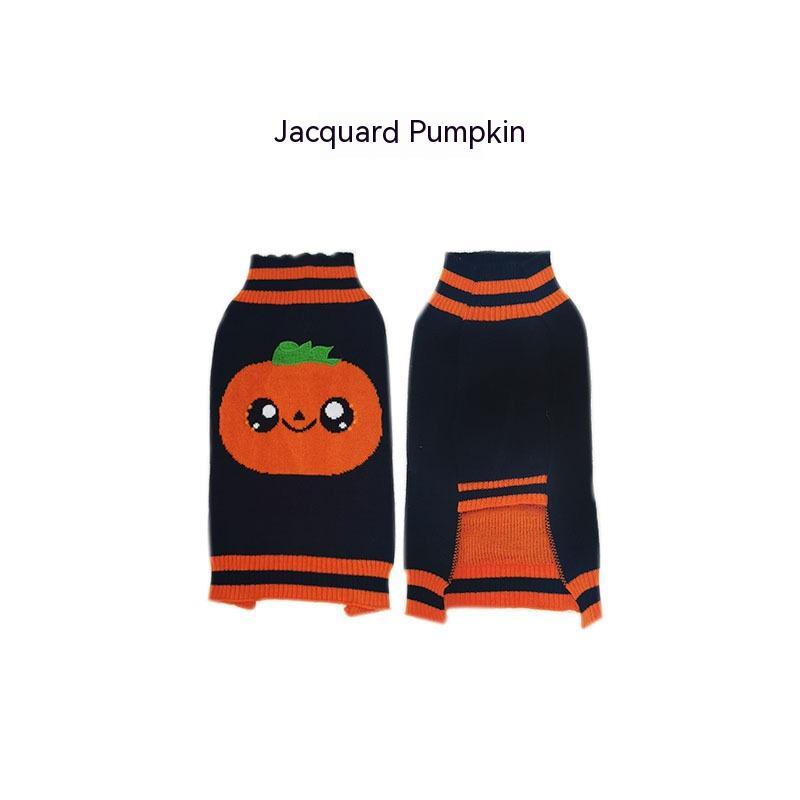 KFX-8605501 Cozy Halloween Dog Sweater with Pumpkin Design - Warm Pet Costume for Small Dogs