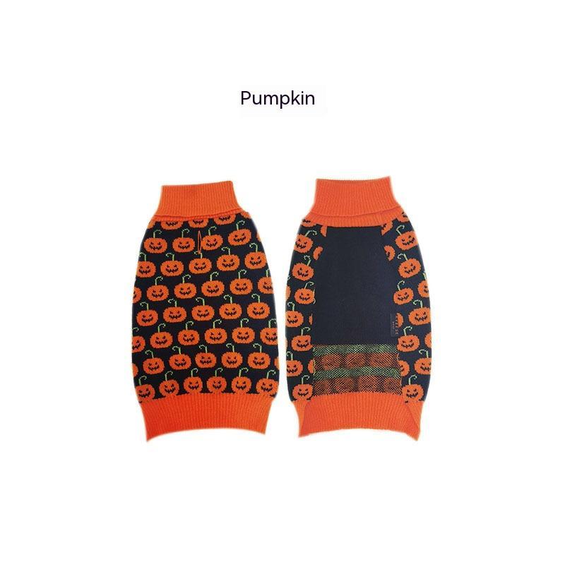 KFX-8605501 Cozy Halloween Dog Sweater with Pumpkin Design - Warm Pet Costume for Small Dogs