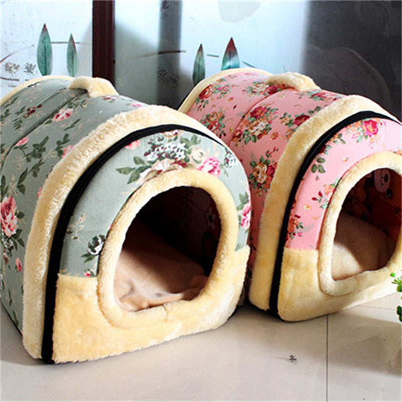 KFX-8607549 Cozy Removable and Washable Thick Cat and Dog Kennel in Floral Design