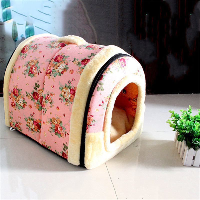 KFX-8607549 Cozy Removable and Washable Thick Cat and Dog Kennel in Floral Design