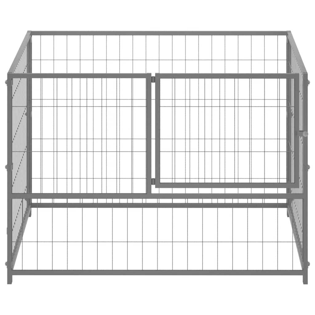 KFX-8612541 Silver Steel Dog Kennel - Spacious Crate with Lockable Door and Ventilated Wire Mesh Walls, 100x100x70 cm