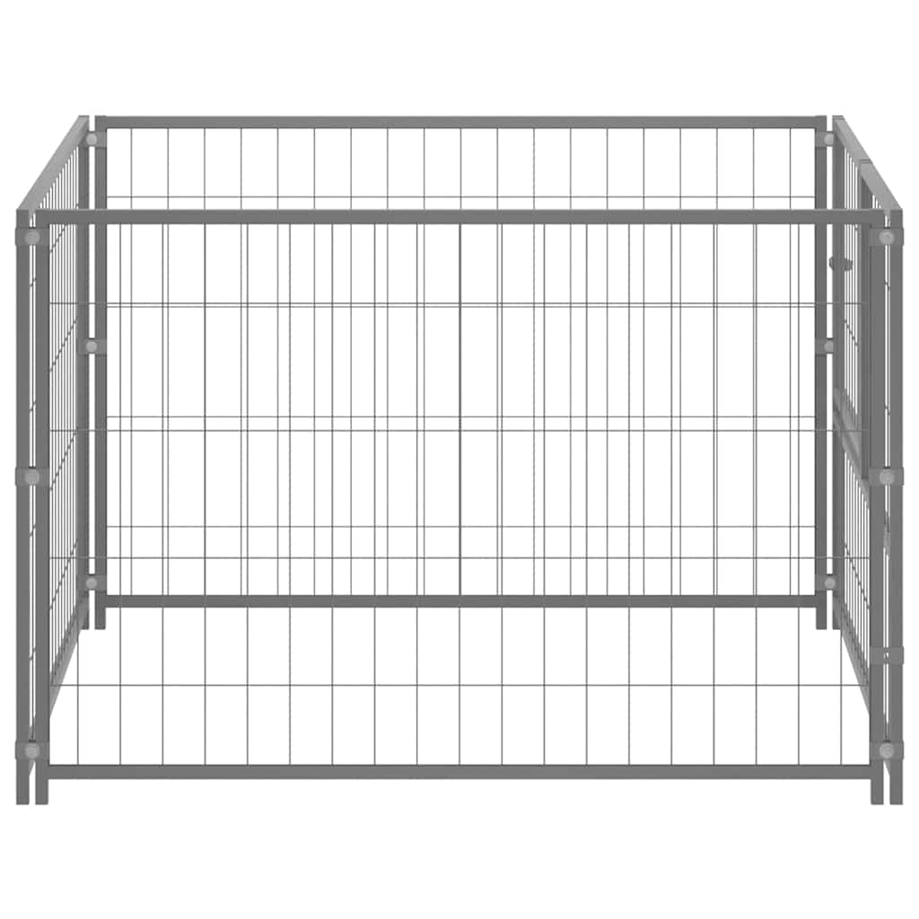 KFX-8612541 Silver Steel Dog Kennel - Spacious Crate with Lockable Door and Ventilated Wire Mesh Walls, 100x100x70 cm