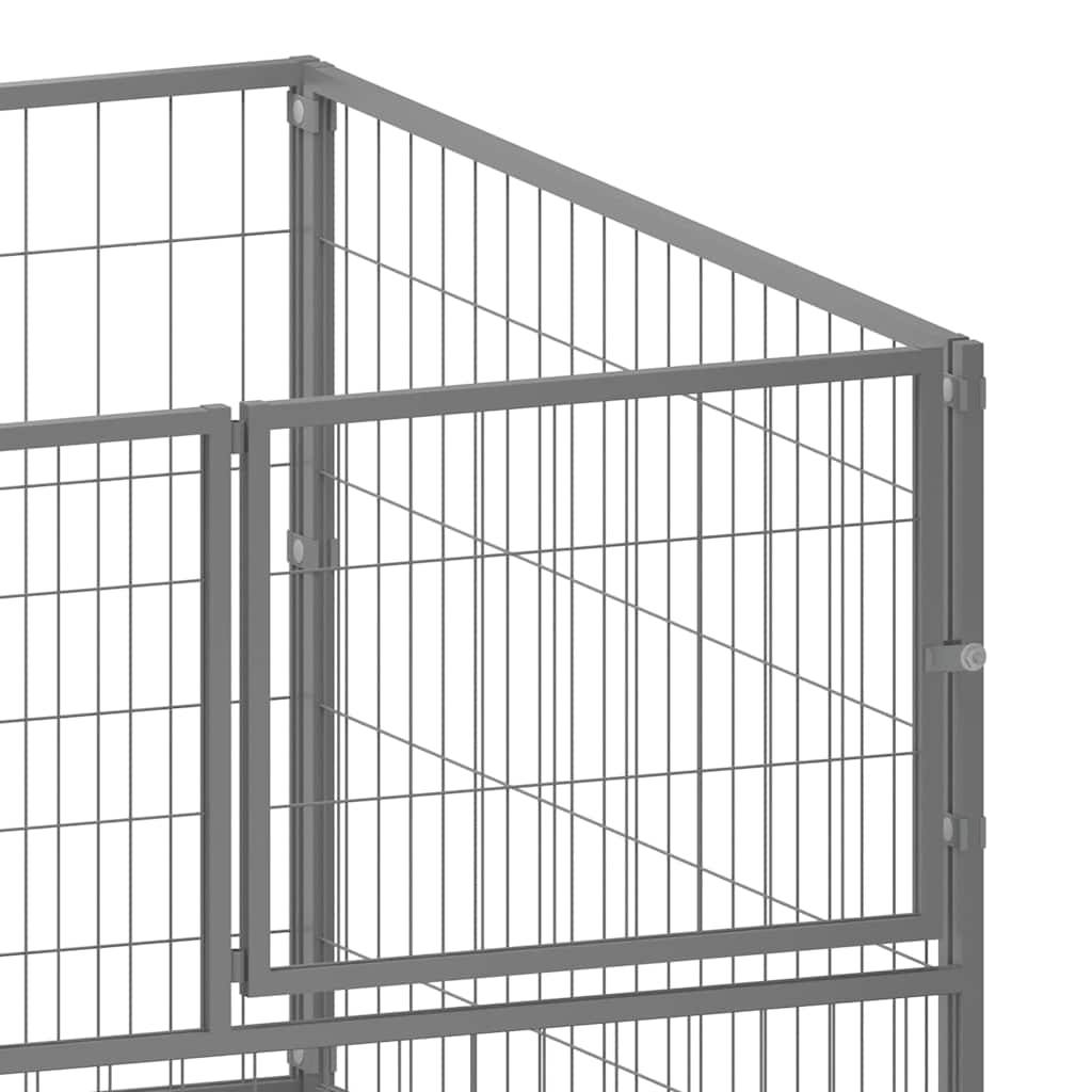 KFX-8612541 Silver Steel Dog Kennel - Spacious Crate with Lockable Door and Ventilated Wire Mesh Walls, 100x100x70 cm
