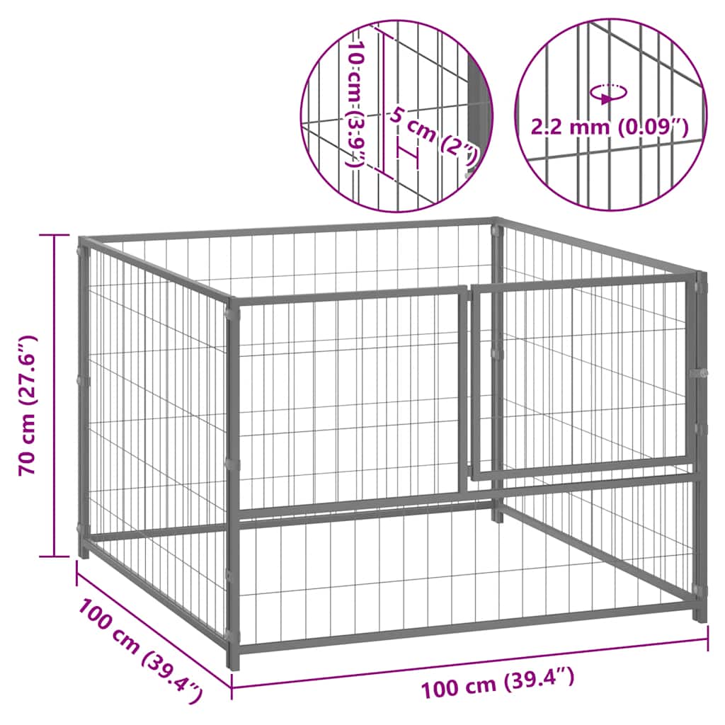 KFX-8612541 Silver Steel Dog Kennel - Spacious Crate with Lockable Door and Ventilated Wire Mesh Walls, 100x100x70 cm
