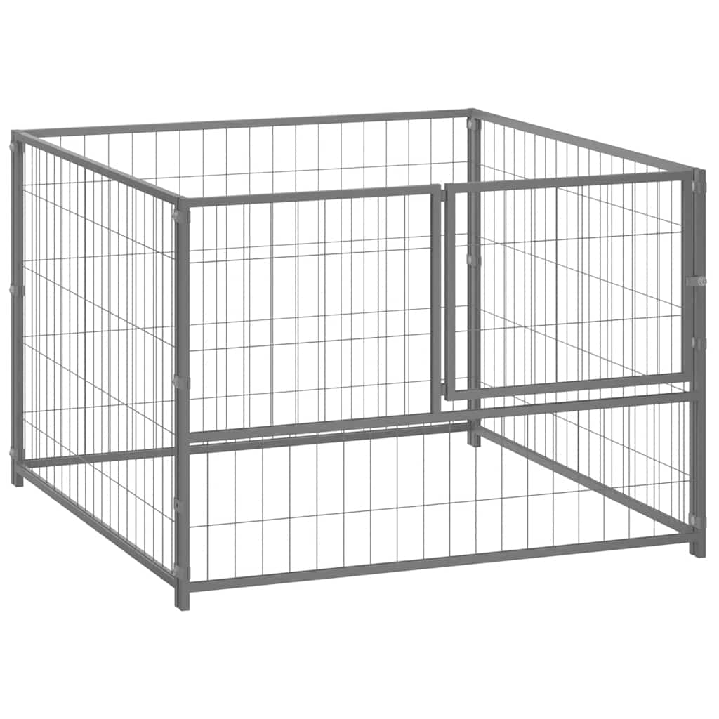 KFX-8612541 Silver Steel Dog Kennel - Spacious Crate with Lockable Door and Ventilated Wire Mesh Walls, 100x100x70 cm