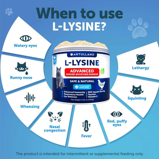 KFX-8613309 L-Lysine Powder Supplement for Cats - Immune and Eye Health Support, 900mg Serving for Respiratory Wellness