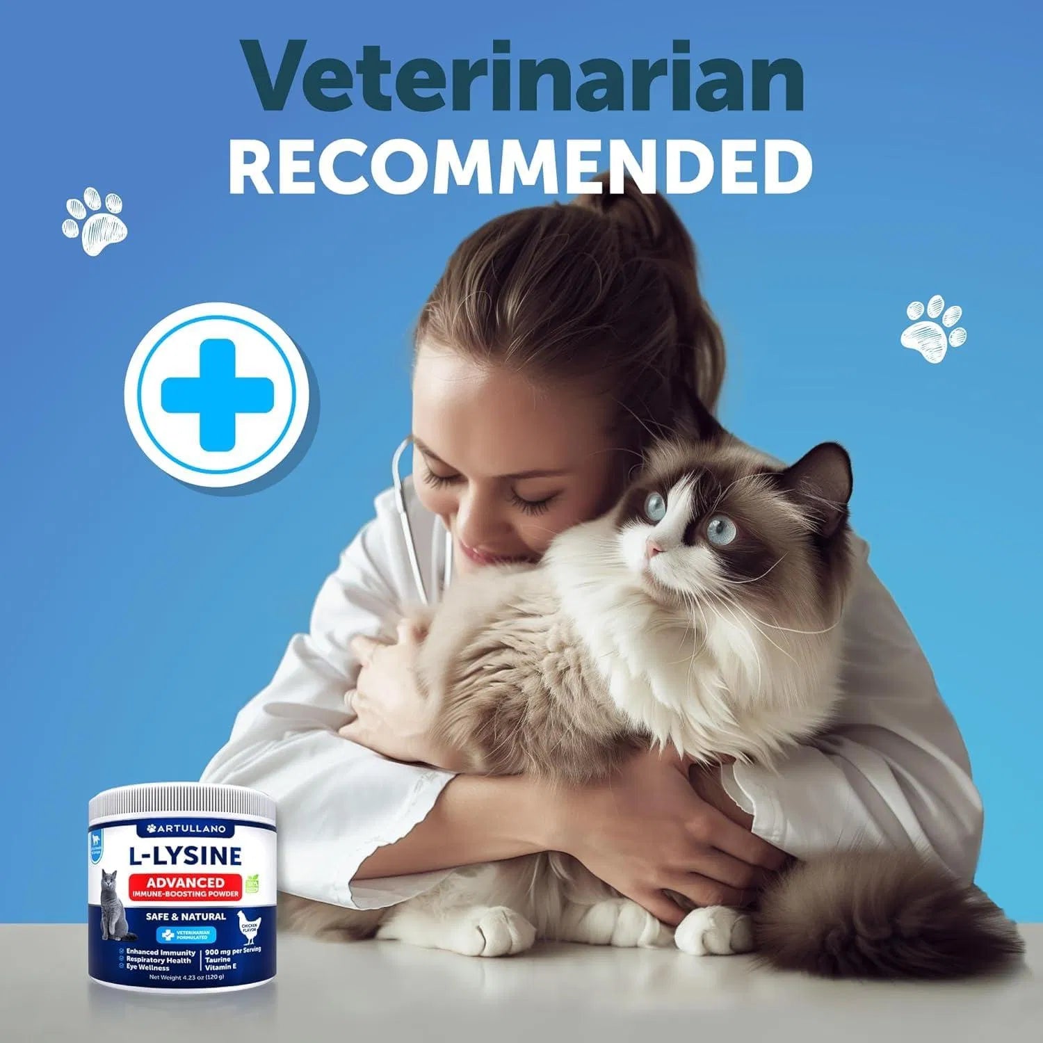 KFX-8613309 L-Lysine Powder Supplement for Cats - Immune and Eye Health Support, 900mg Serving for Respiratory Wellness