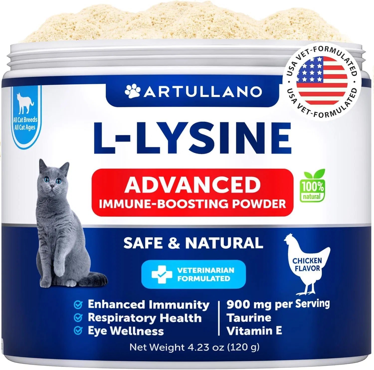 KFX-8613309 L-Lysine Powder Supplement for Cats - Immune and Eye Health Support, 900mg Serving for Respiratory Wellness