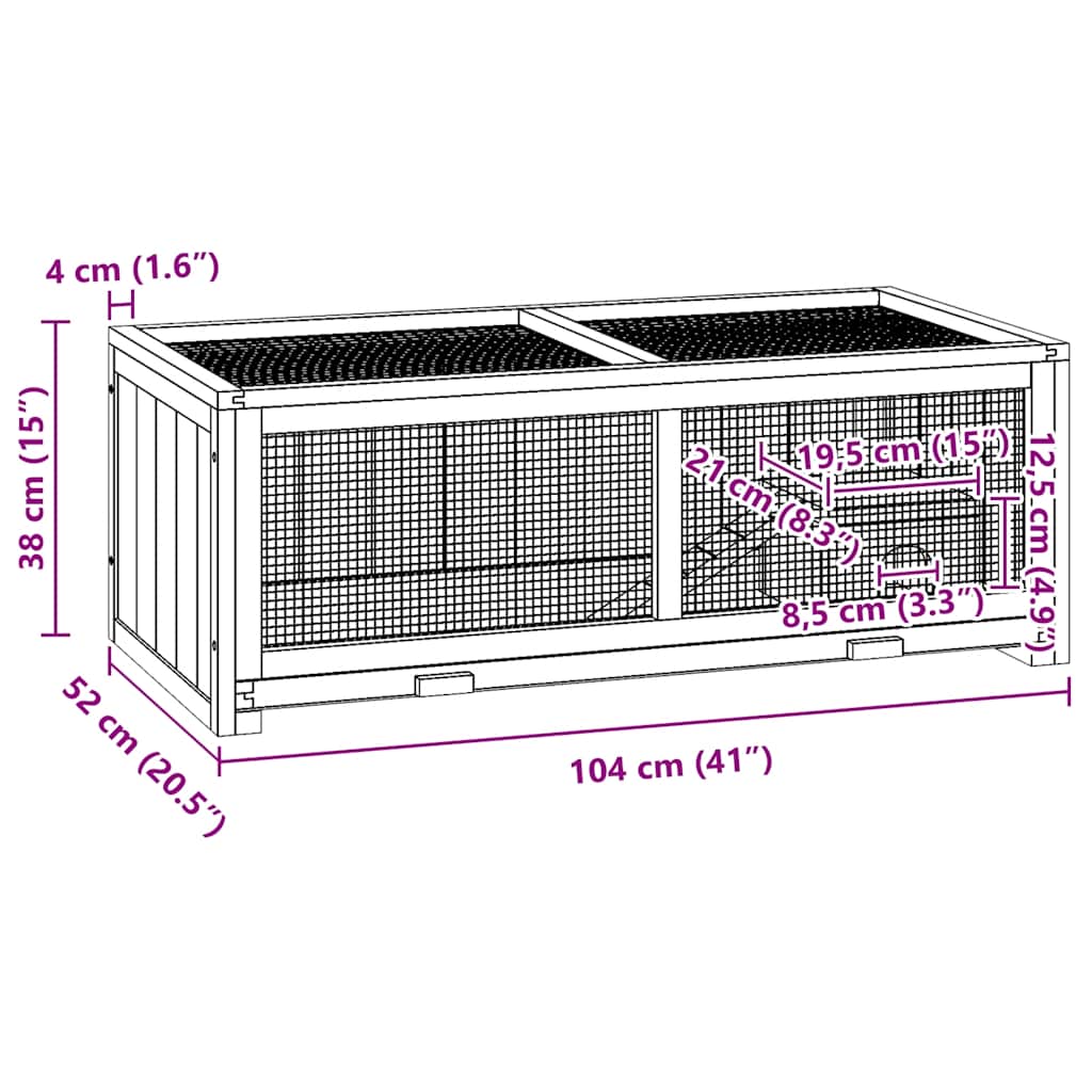 KFX-8614845 Solid Fir Wood Hamster Cage with Wire Mesh Roof – Ideal for Small Pets, Easy to Clean, 104x52x38 cm