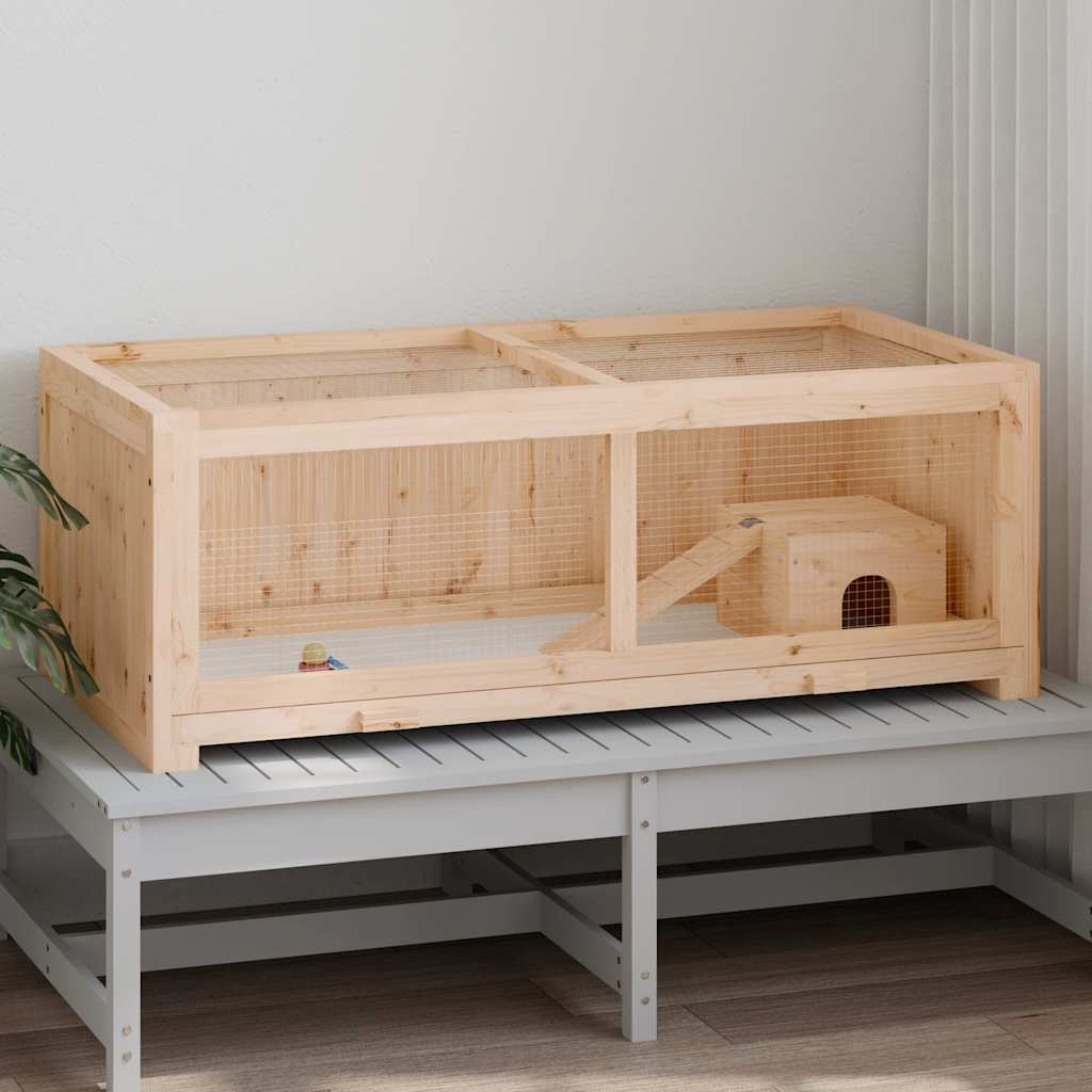 KFX-8614845 Solid Fir Wood Hamster Cage with Wire Mesh Roof – Ideal for Small Pets, Easy to Clean, 104x52x38 cm