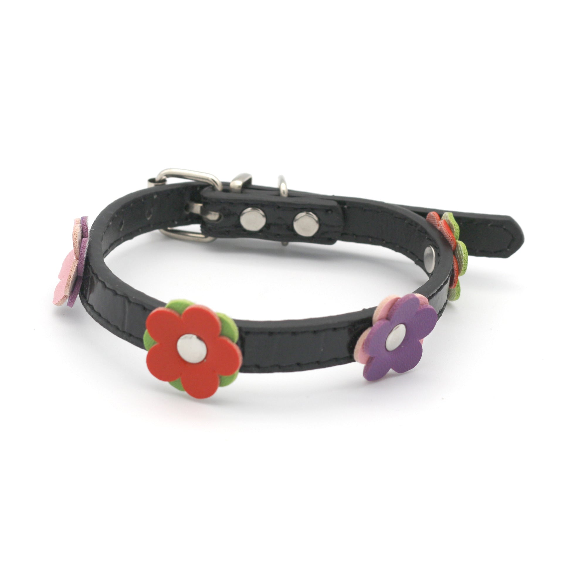 KFX-8615229 Floral Pattern PU Collars for Small Dogs and Cats in Red, Green, Black, and Rose