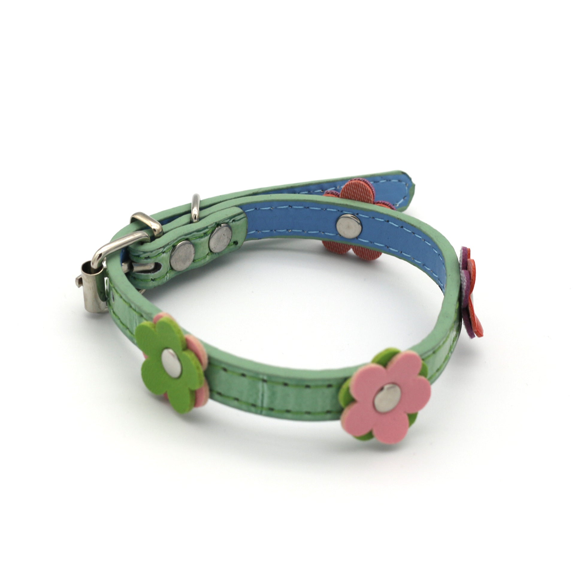 KFX-8615229 Floral Pattern PU Collars for Small Dogs and Cats in Red, Green, Black, and Rose