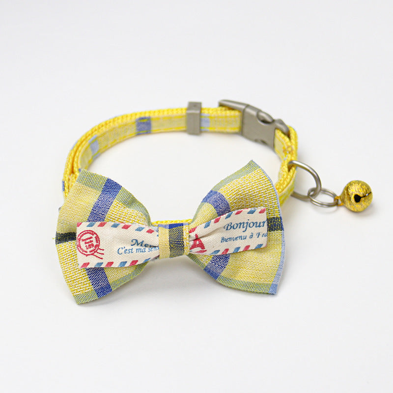 KFX-8615869 Plaid Bow Collar Necklace for Pets in Pink, Brown, Red, Yellow, and Sky Blue