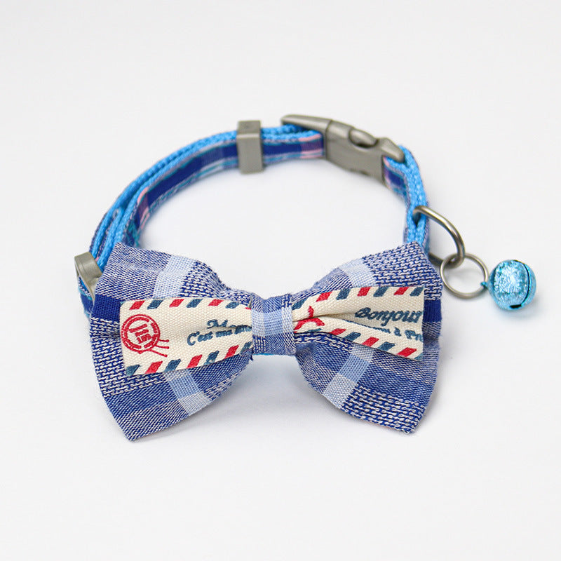 KFX-8615869 Plaid Bow Collar Necklace for Pets in Pink, Brown, Red, Yellow, and Sky Blue