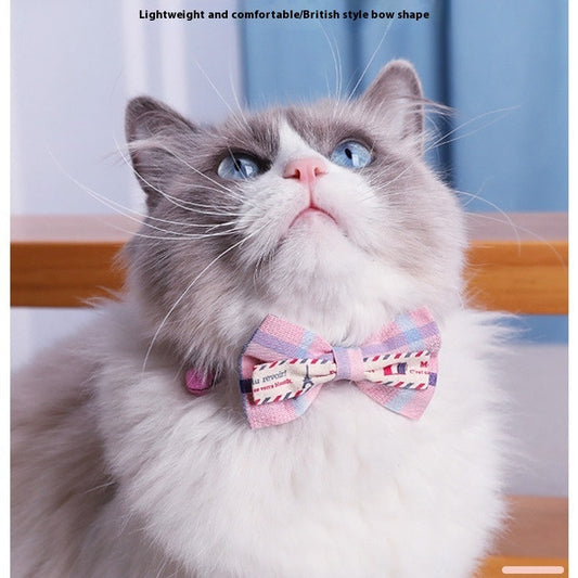 KFX-8615869 Plaid Bow Collar Necklace for Pets in Pink, Brown, Red, Yellow, and Sky Blue