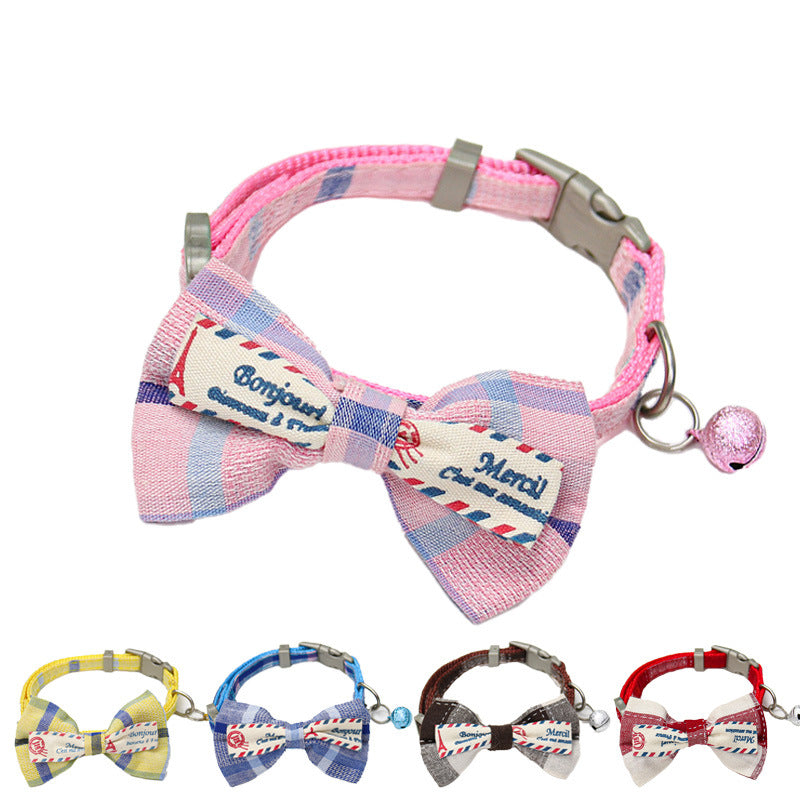 KFX-8615869 Plaid Bow Collar Necklace for Pets in Pink, Brown, Red, Yellow, and Sky Blue