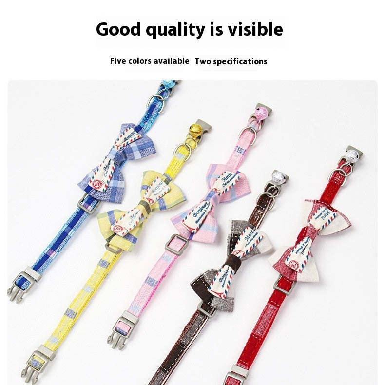 KFX-8615869 Plaid Bow Collar Necklace for Pets in Pink, Brown, Red, Yellow, and Sky Blue