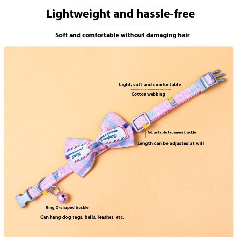 KFX-8615869 Plaid Bow Collar Necklace for Pets in Pink, Brown, Red, Yellow, and Sky Blue