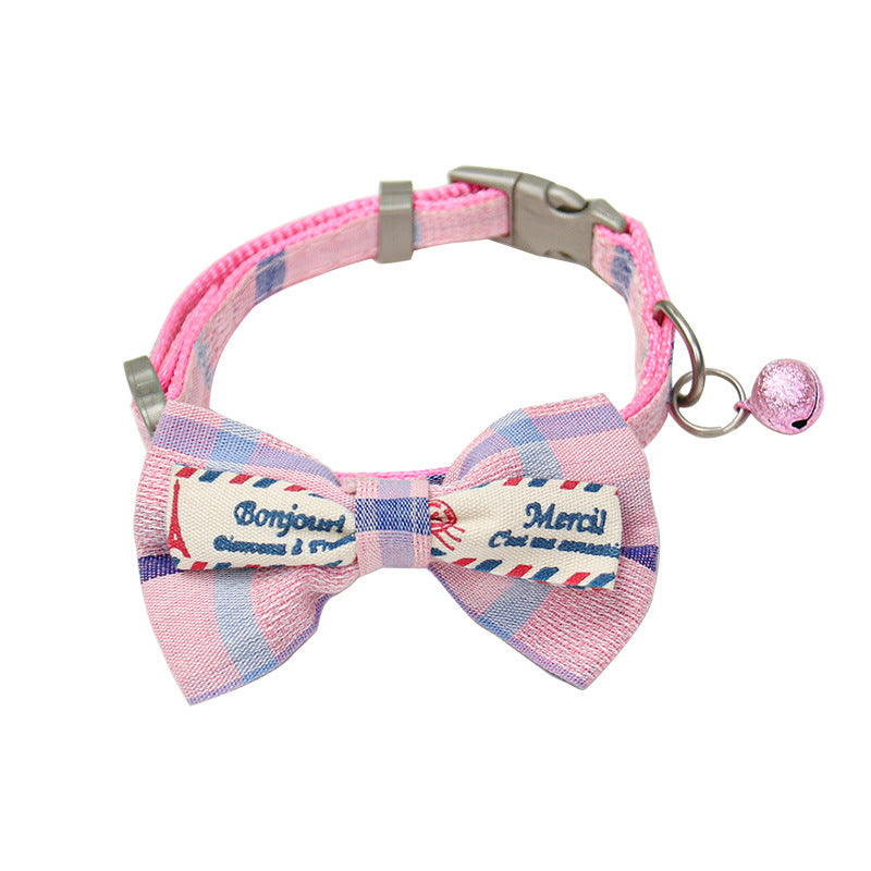 KFX-8615869 Plaid Bow Collar Necklace for Pets in Pink, Brown, Red, Yellow, and Sky Blue