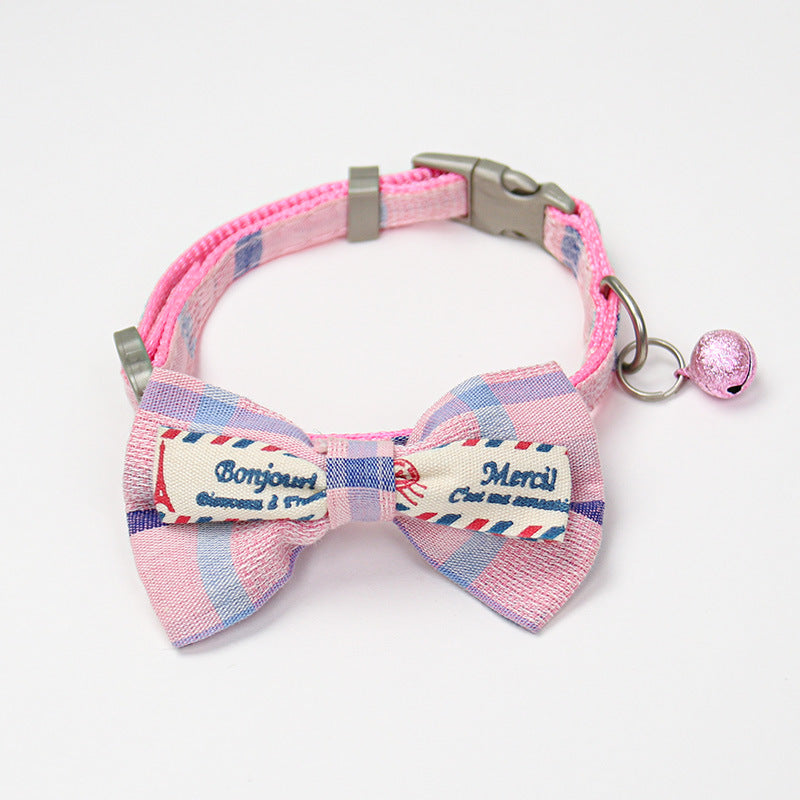KFX-8615869 Plaid Bow Collar Necklace for Pets in Pink, Brown, Red, Yellow, and Sky Blue