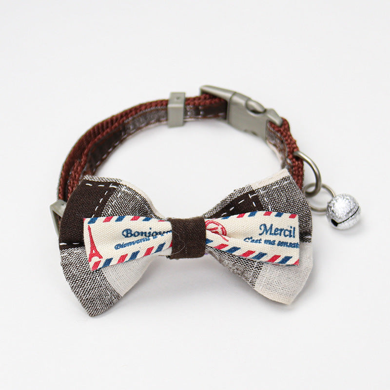 KFX-8615869 Plaid Bow Collar Necklace for Pets in Pink, Brown, Red, Yellow, and Sky Blue