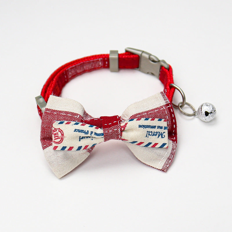 KFX-8615869 Plaid Bow Collar Necklace for Pets in Pink, Brown, Red, Yellow, and Sky Blue
