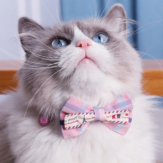 KFX-8615869 Plaid Bow Collar Necklace for Pets in Pink, Brown, Red, Yellow, and Sky Blue