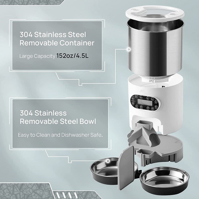 KFX-8619197 Automatic Pet Feeder with Stainless Steel Bowls - 3L and 4.5L Options Available