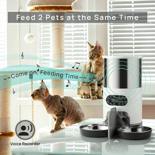 KFX-8619197 Automatic Pet Feeder with Stainless Steel Bowls - 3L and 4.5L Options Available