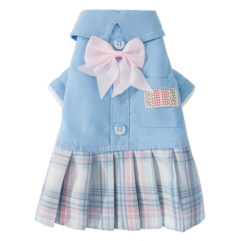 KFX-8619581 Cute Spring and Autumn Cat Dog Skirt with Lattice Design - Polyester Fiber Material
