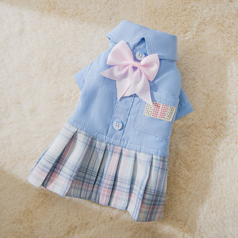 KFX-8619581 Cute Spring and Autumn Cat Dog Skirt with Lattice Design - Polyester Fiber Material