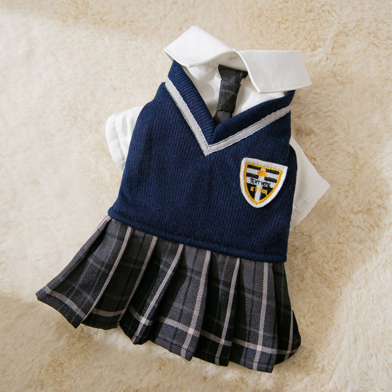KFX-8619581 Cute Spring and Autumn Cat Dog Skirt with Lattice Design - Polyester Fiber Material