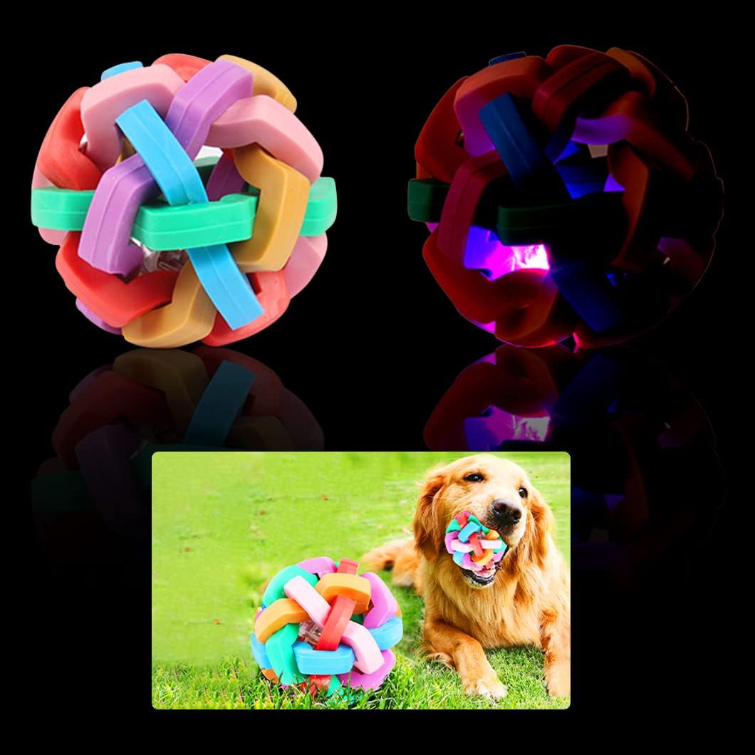 KFX-8620477 Flashing Interactive Dog Ball with Bells - Colorful Chew Toy for Small to Large Dogs