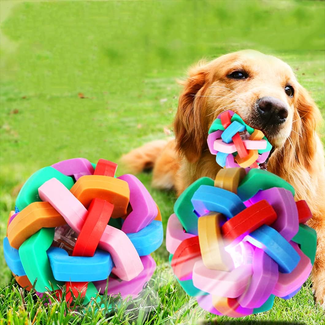 KFX-8620477 Flashing Interactive Dog Ball with Bells - Colorful Chew Toy for Small to Large Dogs
