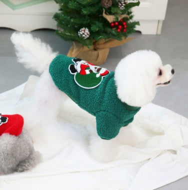 KFX-8621373 Cozy Christmas Fleece Apparel for Small Dogs - Casual Two-Legged Clothing in Various Colors and Sizes